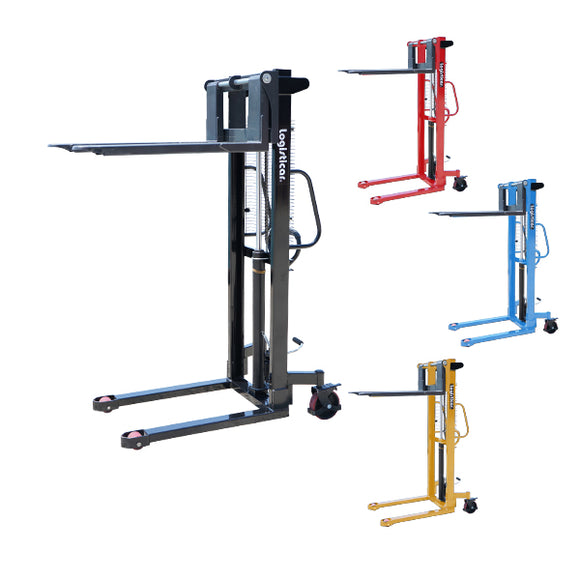 ハンドフォークリフト 昇降 最高位1610mm 1000kg 送料見積もり フォーク長さ1000mm 幅330～735mm 選べるカラー ハイアップ スタッカー 手動走行式 油圧式 フォーク式 フォーク ハンドリフト ハンドパレットトラック ハンドリフター 161cm 1t 100cm