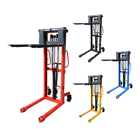 ハンドフォークリフト 昇降 最高位1600mm 2000kg 送料見積もり フォーク長さ1000mm 幅330～730mm 選べるカラー ハイアップ スタッカー 手動走行式 油圧式 フォーク式 フォーク ハンドリフト ハンドパレットトラック ハンドリフター ハイリフト 160cm 2t 100cm