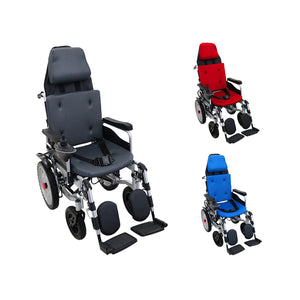 在庫格安送料無料 フルリクライニング電動車椅子 グレー PSE適合 TAISコード取得済 折りたたみ ノーパンクタイヤ 自走介助兼用 電動 手動 充電 自走用