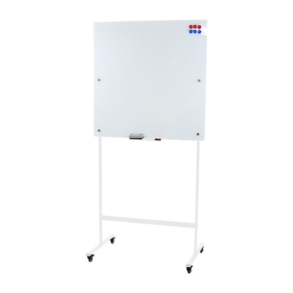 ガラスホワイトボード ガラスボード 強化ガラス 脚付き 高さ2段階 高さ調節 約900×900mm 片面 選べるフレームカラー ストッパー付キャスター 90×90cm マグネット トレイ マーカー イレーザー スタンド 足付き ガラス製 磁石 おしゃれ オフィス