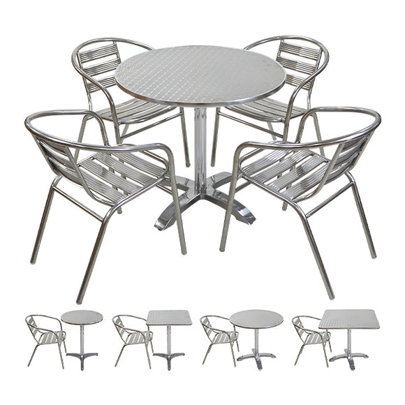 ガーデンテーブルセット アルミテーブル ステンレスチェア 2点/3点/4点/5点セット UVカット 天板サイズ約60cm 80cm ガーデンセット アルミ製 ガーデンテーブル&チェアー 1脚/2脚/3脚/4脚 ラウンドテーブル スクエアテーブル スタッキング 簡単組立 庭