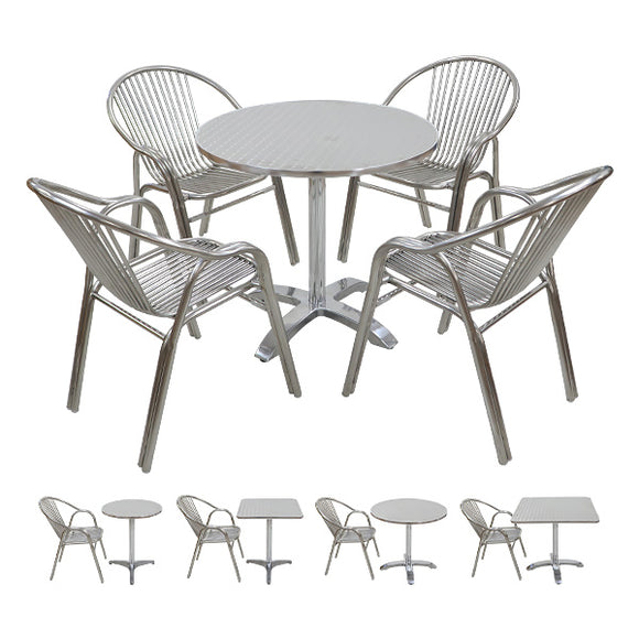 ガーデンテーブルセット アルミテーブル ステンレスチェア 2点/3点/4点/5点セット UVカット 天板サイズ約60cm 80cm ガーデンセット アルミ製 ガーデンテーブル&チェアー 1脚/2脚/3脚/4脚 ラウンドテーブル スクエアテーブル スタッキング 簡単組立 庭