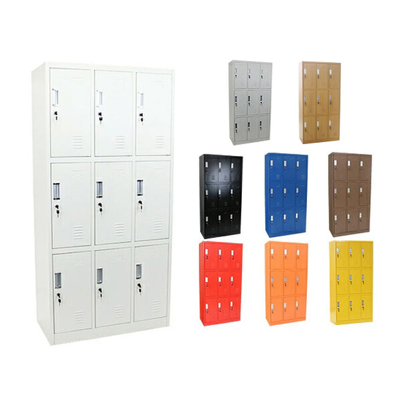ロッカー おしゃれ スチールロッカー 9人用 選べるカラー 鍵付き スペアキー付き 3列3段 スチール製 収納 オフィス 事務所 会社 店舗 病院 学校 業務用 スリム かぎ付き 更衣ロッカー 更衣室 オフィスロッカー スチールキャビネット 10-011