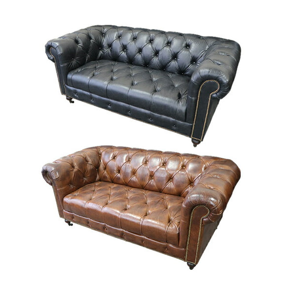 チェスターフィールドソファ 2人掛け 選べるカラー 肘掛 総本革 本革 レザー ビンテージレザー ヴィンテージレザー チェスターフィールド ビンテージ ヴィンテージ アンティーク調 ダブルソファ おしゃれ 家具 2P ソファ サロン 美容室 ラウンジ chesterf80