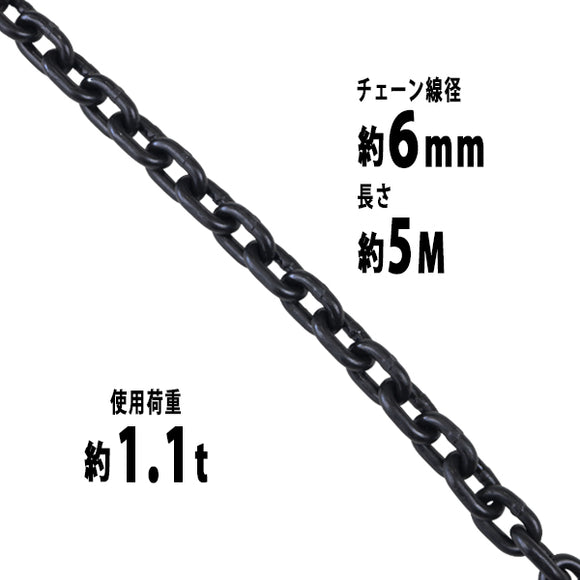 チェーン 線径約6mm 使用荷重約1.1t 約1100kg 約5m G80 エコノミーモデル 鎖 くさり 吊り具 チェーンスリング スリングチェーン リンクチェーン チェイン 金具