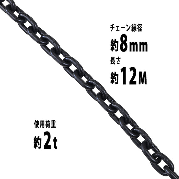 チェーン 線径約8mm 使用荷重約2t 約2000kg 約12m G80 エコノミーモデル 鎖 くさり 吊り具 チェーンスリング スリングチェーン リンクチェーン チェイン 金具