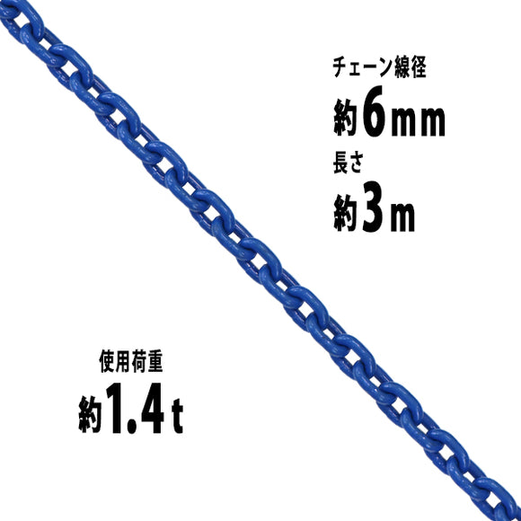 チェーン 線径約6mm 使用荷重約1.4t 約1400kg 約3m G100 ハイグレードモデル 鎖 くさり 吊り具 チェーンスリング スリングチェーン リンクチェーン チェイン 金