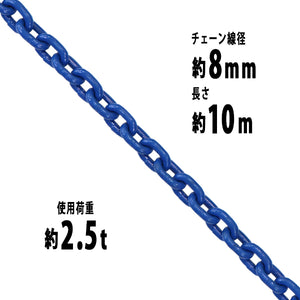 チェーン 線径約8mm 使用荷重約2.5t 約2500kg 約10m G100 ハイグレードモデル 鎖 くさり 吊り具 チェーンスリング スリングチェーン リンクチェーン チェイン