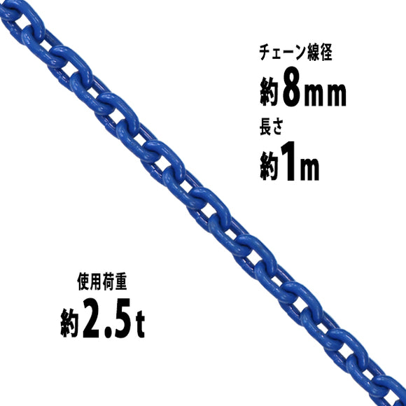 チェーン 線径約8mm 使用荷重約2.5t 約2500kg 約1m G100 ハイグレードモデル 鎖 くさり 吊り具 チェーンスリング スリングチェーン リンクチェーン チェイン 金