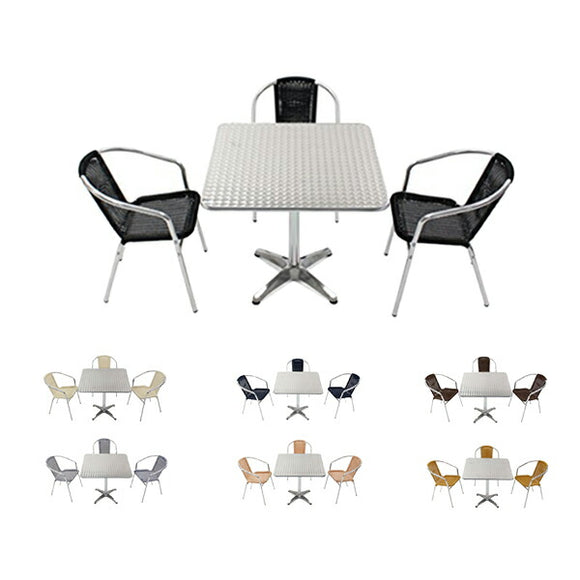 ガーデン4点セット 選べるカラー ガーデンテーブル4点セット ガーデンテーブルセット 人工ラタン アルミチェア ダイニングチェア ロビーチェア ガーデンチェア スタッキングチェア ビーチチェア スタッキング アウトドア ラタン (人工) L24BKL63 W80スクエ