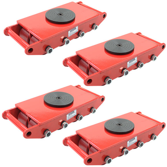 マシンローラー 耐荷重約12t ポリウレタン製ホイール 4台 4台セット 360° ターンテーブル 回転台 運搬ローラー 運搬マシンローラー 重量物 低床 ポーター 赤