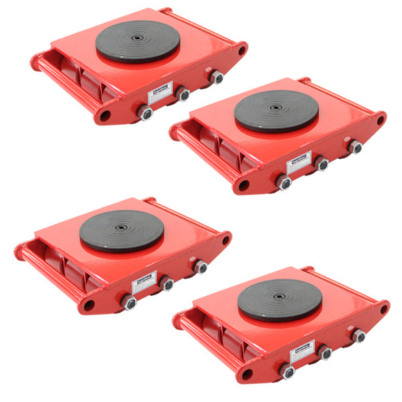 マシンローラー 耐荷重約15t ポリウレタン製ホイール 4台 4台セット 360° ターンテーブル 回転台 運搬ローラー 運搬マシンローラー 重量物 低床 ポーター 赤
