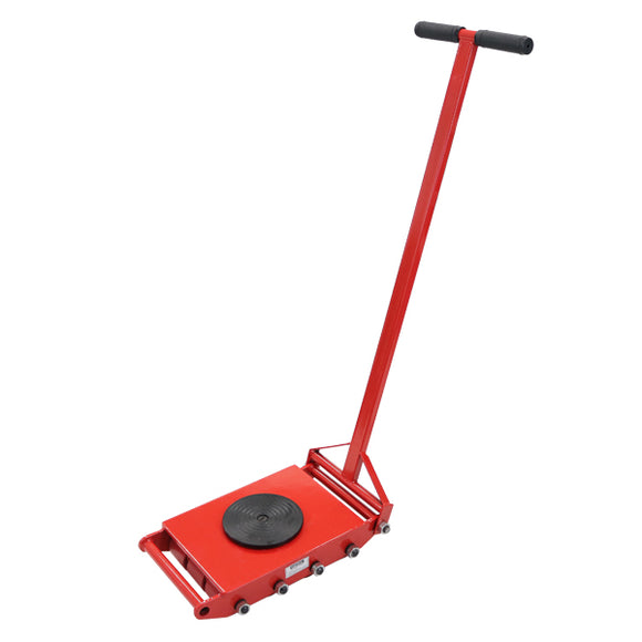 マシンローラー 耐荷重約18t ポリウレタン製ホイール ハンドル付き 360° ターンテーブル 回転台 運搬ローラー 運搬マシンローラー 重量物 低床 ポーター 赤 コ