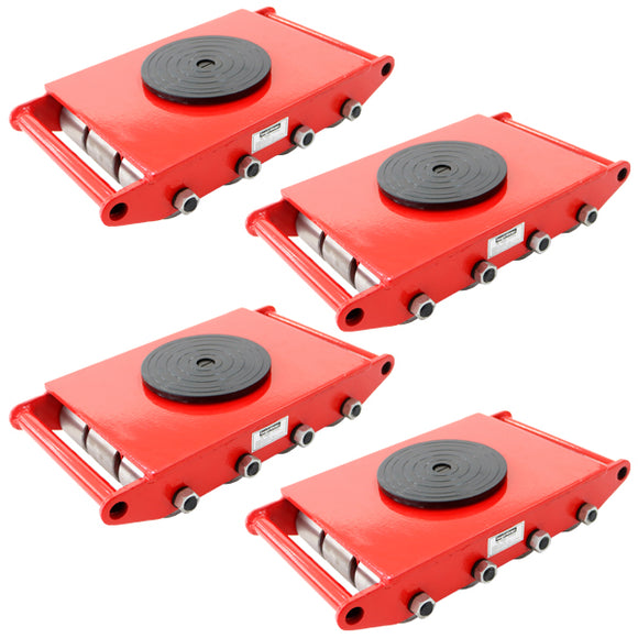 マシンローラー 耐荷重約18t スチール製ホイール 4台 4台セット 360° ターンテーブル 回転台 運搬ローラー 運搬マシンローラー 重量物 低床 ポーター 赤 コロ