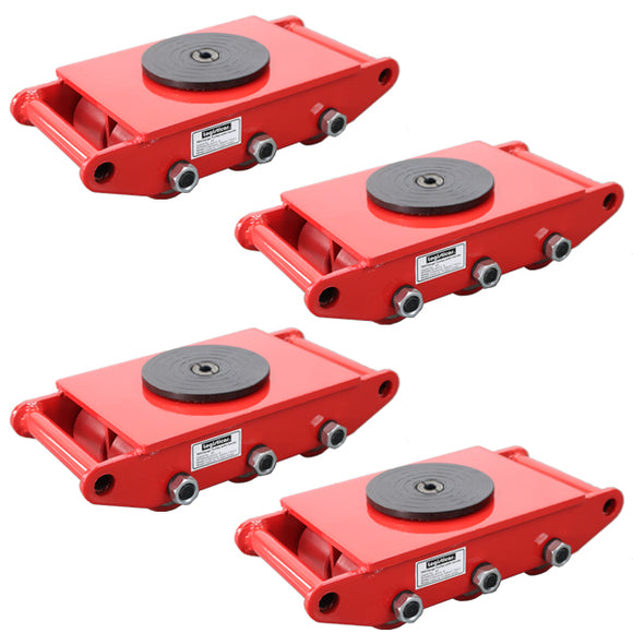 マシンローラー 耐荷重約8t ポリウレタン製ホイール 4台 4台セット 360° ターンテーブル 回転台 運搬ローラー 運搬マシンローラー 重量物 低床 ポーター 赤 コ