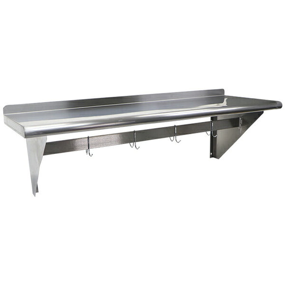 ステンレス製 棚 シェルフ キッチン平棚 フック付き 幅約1200mmｘ奥行約400mmｘ高さ約395mm SUS430 ポットラック 棚下 ハンガー 下支え 吊り平棚 オールステン