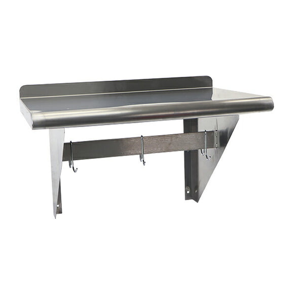 ステンレス製 棚 シェルフ キッチン平棚 フック付き 幅約600mmｘ奥行約400mmｘ高さ約395mm SUS430 ポットラック 棚下 ハンガー 下支え 吊り平棚 オールステンレ